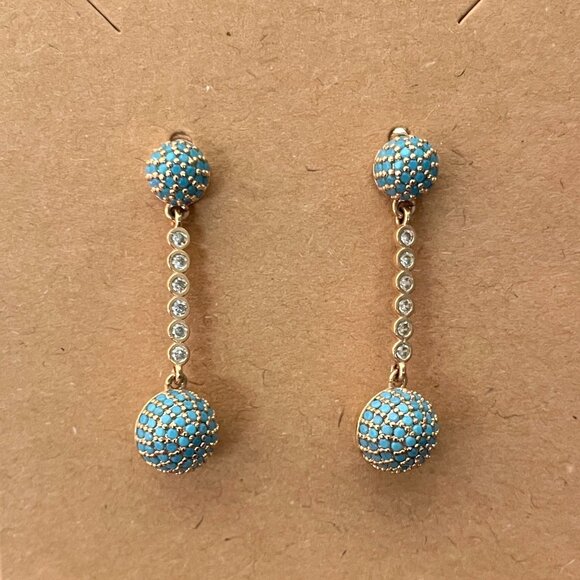 NWOT Elegant Gold and Blue Drop Earrings - Picture 1 of 7